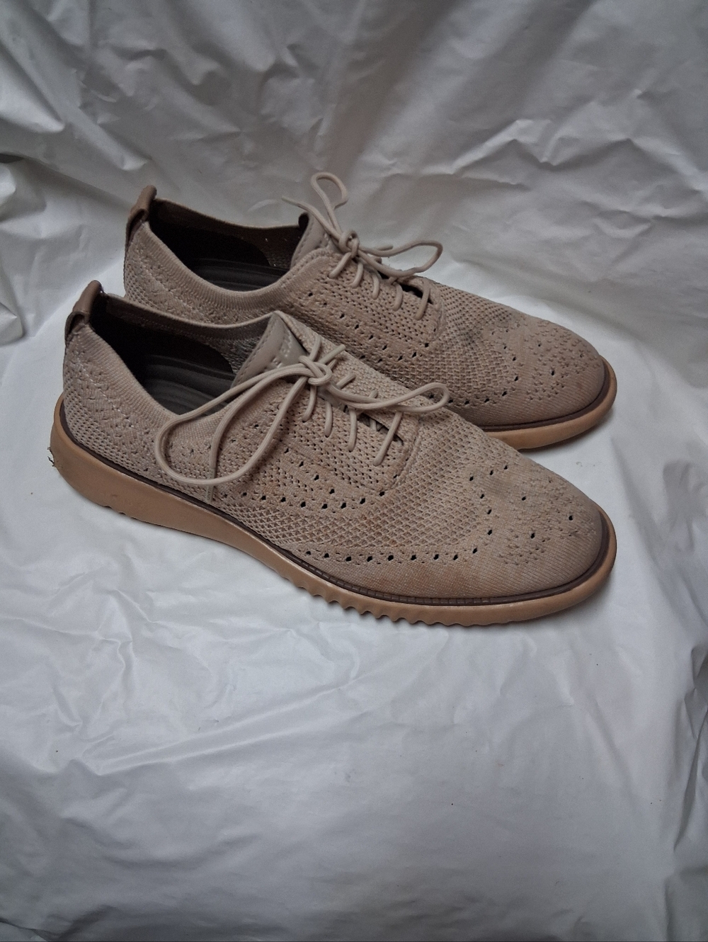 Cole Haan Men's Knit Lace-Up Casual Shoes - Beige Sz 9M Preowned